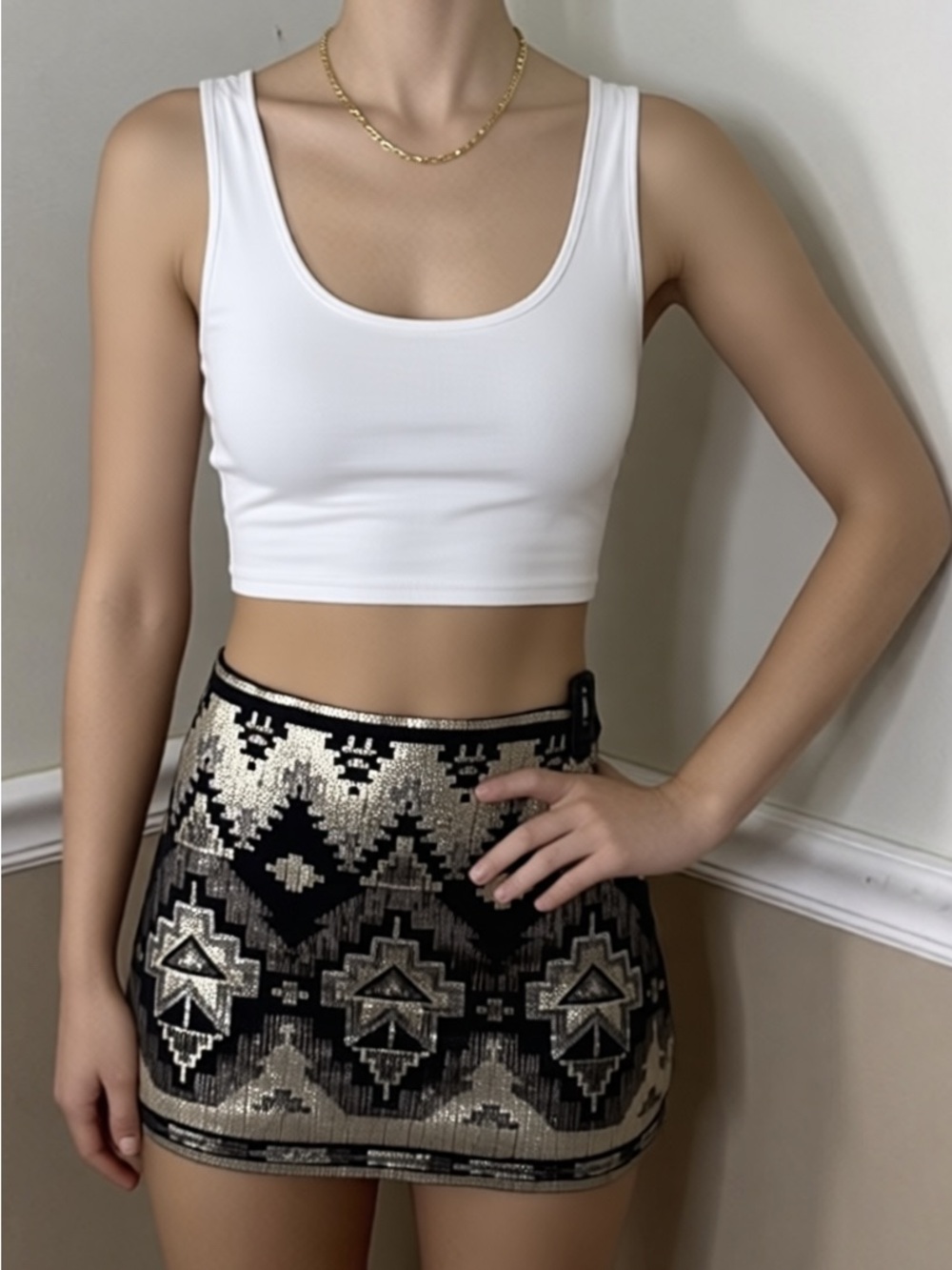 💚 5 for $25! Express Sequin Tribal Mini Skirt - Black and Gold